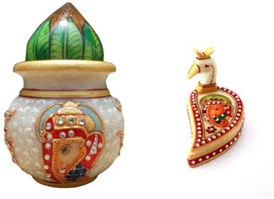 

Purpledip Marble Kalash(Height: 4 inch, White, Red)