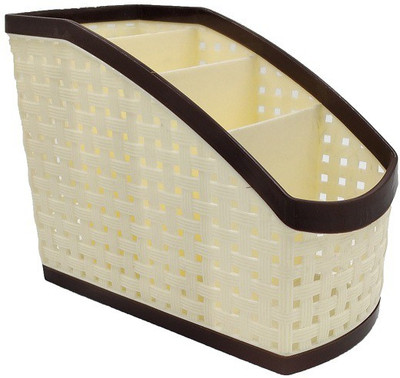 R Dabhi 4 Compartments Plastic Desk Organiser(White)
