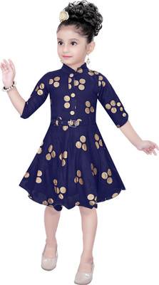 Clobay Girls Midi/Knee Length Casual Dress(Blue, Half Sleeve)