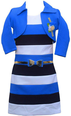 Clobay Girls Midi/Knee Length Casual Dress(Blue, Full Sleeve)
