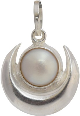 Zumrut Silver Plated White Pearl Half Moon Shape Pendant (Only 1 Pendant) Silver Brass Pendant