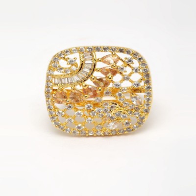 Jewels Capital JEWELS CAPITAL Stylish American Diamond Geometric Shape Ring Alloy Cubic Zirconia Gold Plated Ring