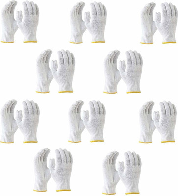 Mehta Safety Reuseble Washable Safety Cotton Knitted Hand Yarn Thred Made Gloves For Men Women Nylon  Safety Gloves(Pack of 10)