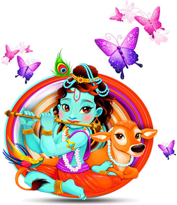 DivineDesigns 61 cm Shree Krishna & Butterflies Wall Sticker ( Size :- 61 X 61 cm ) Self Adhesive Sticker(Pack of 1)