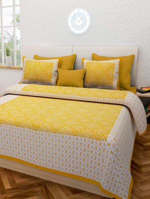 ALANTROX ENTERPRISES 250 TC Cotton Double Printed Flat Bedsheet(Pack of 1, Yellow)