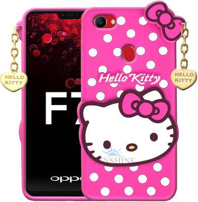 SUNSHINE Back Cover for Oppo F7 - Hello Kitty Case | 3D Cute Doll | Soft Silicone Rubber Girl Back Cover with Pendant(Pink, Flexible, Pack of: 1)