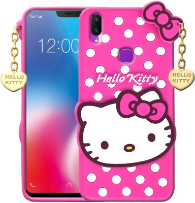 SUNSHINE Back Cover for Vivo V9 - Hello Kitty Case | 3D Cute Doll | Soft Silicone Rubber Girl Back Cover with Pendant(Pink, Flexible, Pack of: 1)