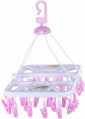 Urbanware folding clip hanger with 28 Clips/Pegs Baby Clothes Hanger Stand,Cloth Drying Plastic Dress Hanger For  Dress