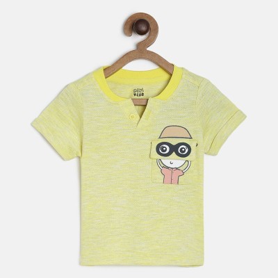 MINI KLUB Baby Boys Printed Pure Cotton Regular T Shirt(Yellow, Pack of 1)