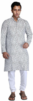 tant ghar Men Self Design Straight Kurta(White)