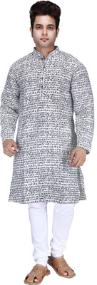 tant ghar Men Self Design Straight Kurta(White)