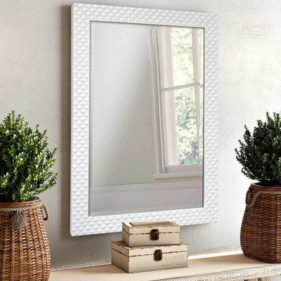 Flipkart Perfect Homes Stylish Bar Pattern Framed Wall For Living Room (15x21 Inch) White. Decorative Mirror(Rectangle)