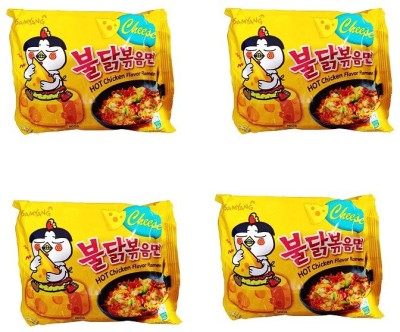 Samyang Hot Chicken Ramen Cheese Noodles,(Pack of 4) 140gm Instant Noodles Non-vegetarian(4 x 140 g)