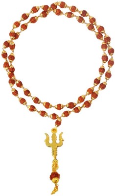 3SIX5 Lord Shiva Trishul Pendant With Rudraksha Cap Mala Panchmukhi Gold-plated Wood, Brass Pendant