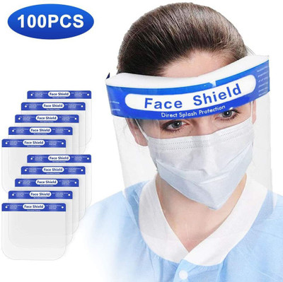 CASE CREATION COMMON USED MASK SHIELD Face Shield Mask Protection from Virus,Bacteria,Germs protection + Stops Warm Air with full 180 Degree Protective Travel Safety Kit Cover (Pack of 100) Safety Visor(Size - XL)