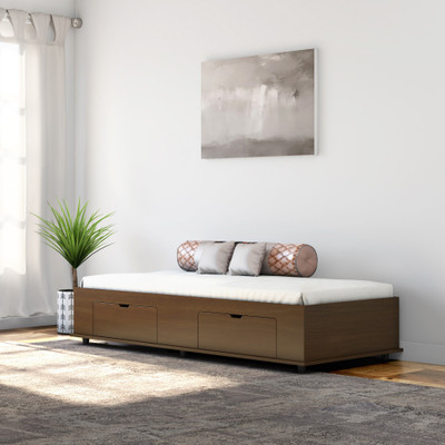 Okra Diwan Bed Engineered Wood Single Box Bed(Finish Color - Dark Oak)