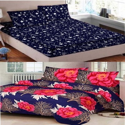 Inspiring Lifestyle 140 TC Polyester Double Printed Flat Bedsheet(Pack of 2, Blue)