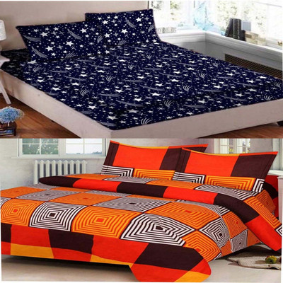 Twinkle Star's 150 TC Polycotton Double Abstract Flat Bedsheet(Pack of 2, Blue)