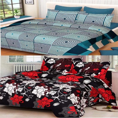 ANCHEL 140 TC Polyester Double Printed Flat Bedsheet(Pack of 2, Black)