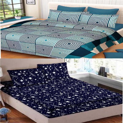 PAWAR 140 TC Polyester Double Printed Flat Bedsheet(Pack of 2, Multicolor27)