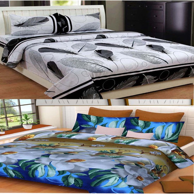 Twinkle Star's 150 TC Polyester Double Printed Flat Bedsheet(Pack of 2, White)