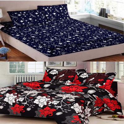 PAWAR 140 TC Polyester Double Printed Flat Bedsheet(Pack of 2, Multicolor45)