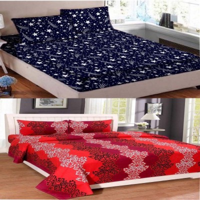 ANCHEL 140 TC Polyester Double Printed Flat Bedsheet(Pack of 2, Red)