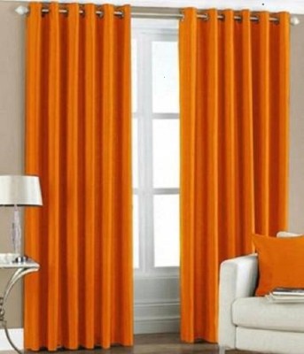 goycors 213 cm (7 ft) Polyester Semi Transparent Door Curtain (Pack Of 2)(Solid, Orange)