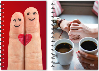 ESCAPER Heart Smile Fingers Diary And Coffee with Hands Diary Combo Diaries, Notebook, Notepads - Pack of 2 Diaries A5 Diary Ruled 160 Pages(Multicolor, Pack of 2)