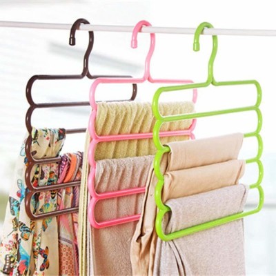 PICKKART 5 Layer Cloth Hanger Plastic Trousers Pack of 3 Hangers For  Trousers(Multicolor)