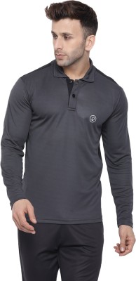 CHKOKKO Solid Men Polo Neck Grey T-Shirt