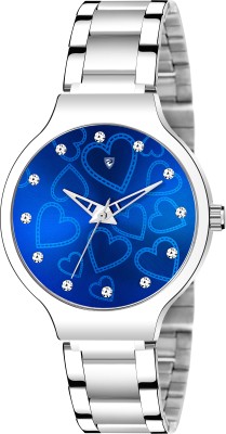 EDINARO ED-2049W Heart Pattern Blue Stone Studded Dial with Silver Bracelet Chain Analog Watch  - For Women