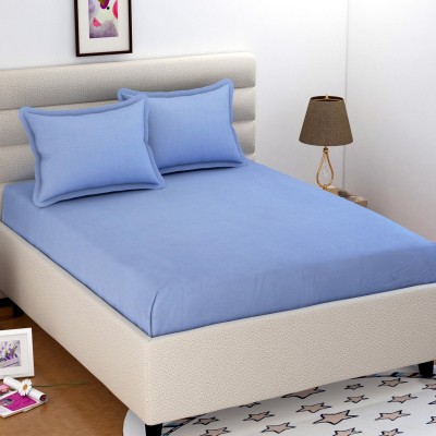 SoleSky 204 TC Microfiber Double Solid Flat Bedsheet(Pack of 1, Blue)