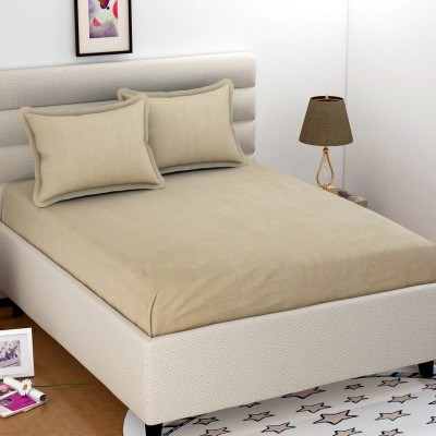 SoleSky 204 TC Microfiber Double Solid Flat Bedsheet(Pack of 1, Beige)