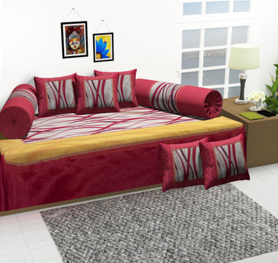 Rustic India Silk Abstract Diwan Set(Red, Yellow, Gold)
