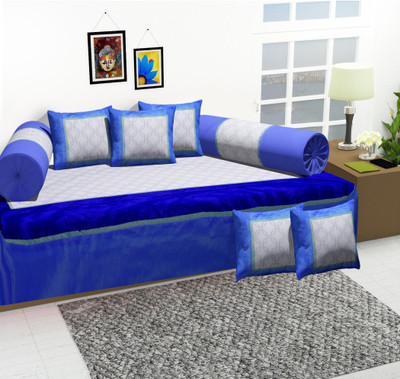 Rustic India Silk Geometric Diwan Set(Blue)