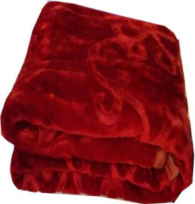GKM Floral Single Mink Blanket for  Heavy Winter(Polyester, Red)