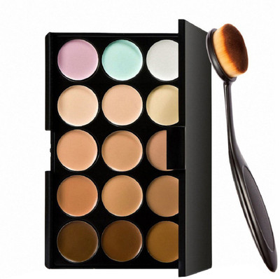 Miss Hot 15 Colors Contour Face Cream Makeup Concealer Palette +Oval Brush(2 Items in the set)