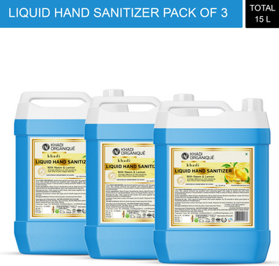 Khadi Organique Hand sanitizer kills 99.99% germs and infection without water with triple action formula sanitizes ( Pack of 3 ) Hand Sanitizer Can(3 x 5 L)