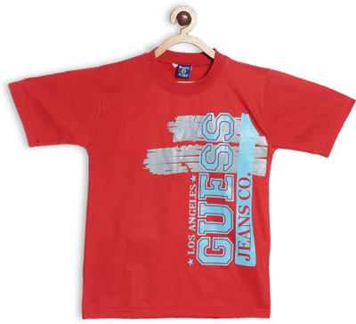 Sweet Angel Boys Typography, Printed Cotton Blend Regular T Shirt(Red, Pack of 1)