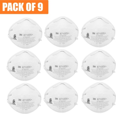 3M Respirator Dust and Mist Face Mask 8710IN09o Reusable(White, L, Pack of 9)
