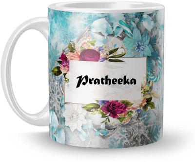 Beautum Name Pratheeka Printed White Ceramic (350)ml Model No:BTNAMXYZ016071 Ceramic Coffee Mug(350 ml)
