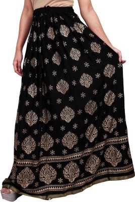 VIKALPS Printed Women A-line Black Skirt