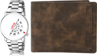 LOREM WL04-LR106 Combo Of Brown Color Artificial Leather Wallet & Analog Watch  - For Men
