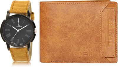 LOREM WL06-LR19 Combo Of Orange Color Artificial Leather Wallet & Analog Watch  - For Men