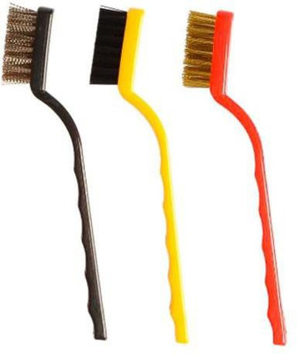 HNS Set of 3 Pcs High Quality (Steel/Nylon/Brass Brush) Gas Cleaning Mini Wire Brush Cleaning Tool Handle Scratch Brush(Pack of 3)