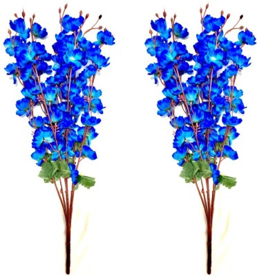 THE PHOOLCART Artificial Flowers Bunch for Vase Home Decoration Blue Blossom Flower Bunch 7 Branches , Office Decor |Without VASE Blue Cherry Blossom Artificial Flower(25 inch, Pack of 14, Flower Bunch)