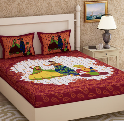Chacha Chachi Gift Store 150 TC Polyester Double Jaipuri Prints Flat Bedsheet(Pack of 1, Multicolor)