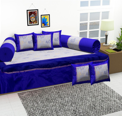 Rustic India Silk Floral Diwan Set(Blue)