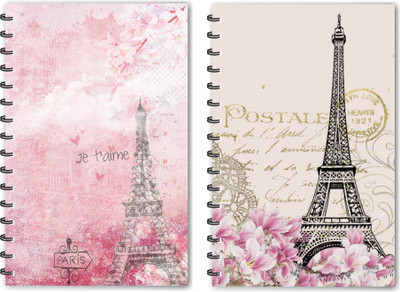 ESCAPER Cream Eiffel Tower & Pink Eiffel Tower Paris Designer Diaries, Designer Notebook, Notepads - Pack of 2 Diaries A5 Diary Ruled 160 Pages(Multicolor, Pack of 2)